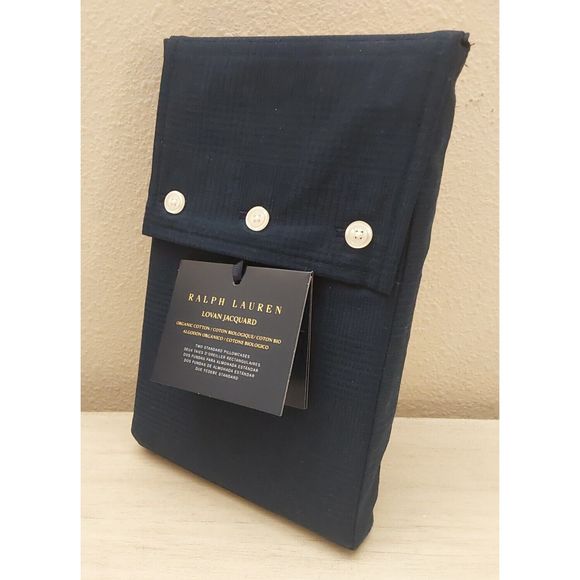 Ralph Lauren LOVAN JACQUARD 100% Organic Cotton 2 Standard Pillowcases Polo Navy - Picture 3 of 7